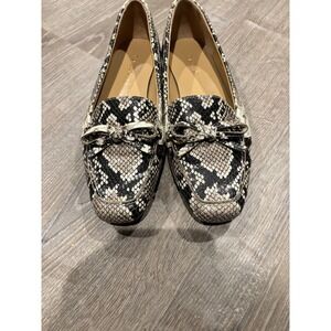 Talbots Womens Snakeskin Print Leather Loafers‎ Bow Detail Square Toe Flats 8.5M